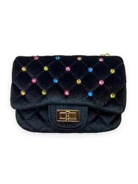 Doe a Dear | Colorful Gems Velvet Quilted Purse | Black